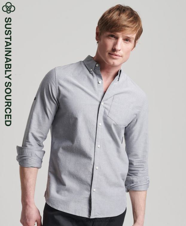 hombres Superdry gris camisa oxford uni algodón orgánico 2R68Z217