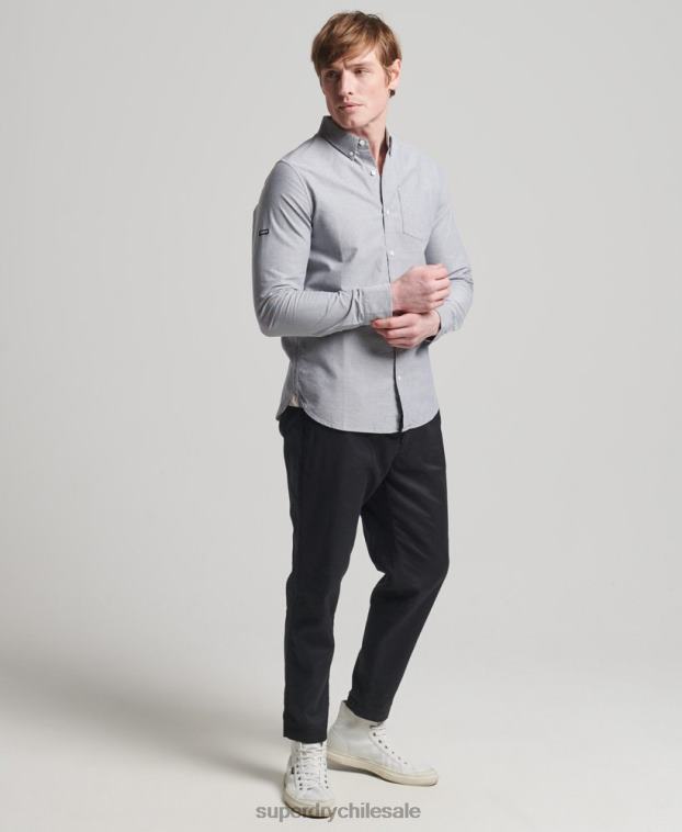 hombres Superdry gris camisa oxford uni algodón orgánico 2R68Z217