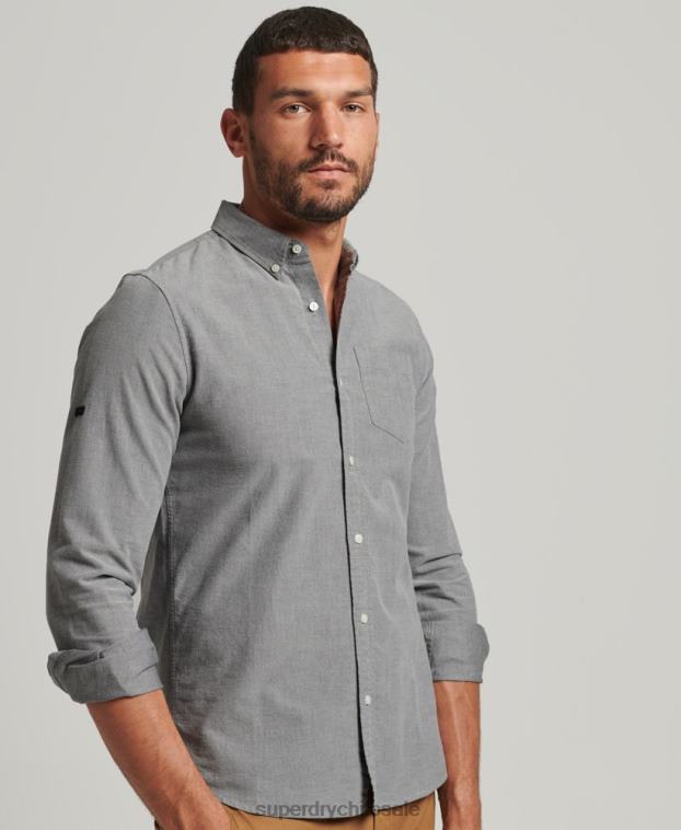 hombres Superdry gris camisa oxford uni algodón orgánico 2R68Z6504