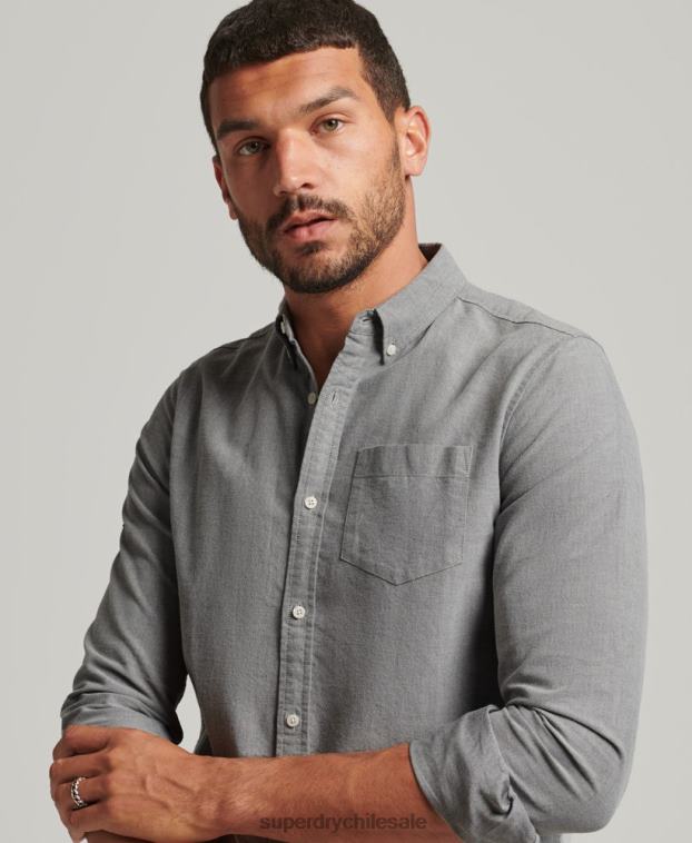 hombres Superdry gris camisa oxford uni algodón orgánico 2R68Z6504