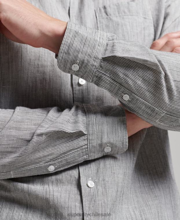 hombres Superdry gris claro camisa de lino con botones de algodón orgánico studios 2R68Z136