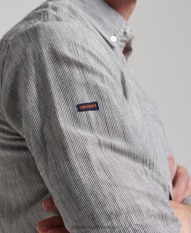 hombres Superdry gris claro camisa de lino con botones de algodón orgánico studios 2R68Z136