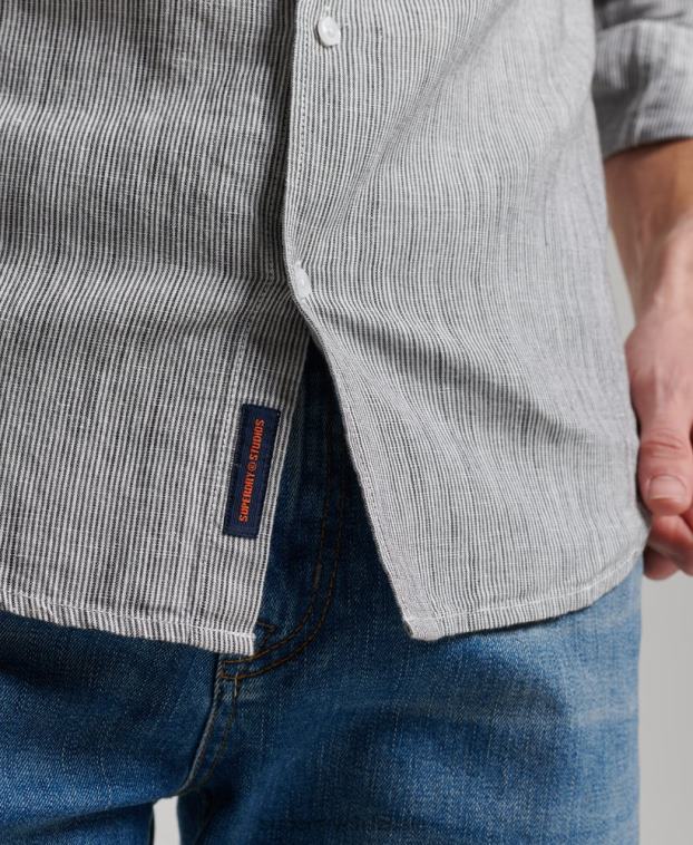 hombres Superdry gris claro camisa de lino con botones de algodón orgánico studios 2R68Z136