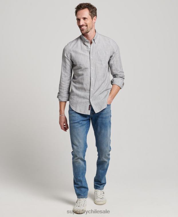 hombres Superdry gris claro camisa de lino con botones de algodón orgánico studios 2R68Z136