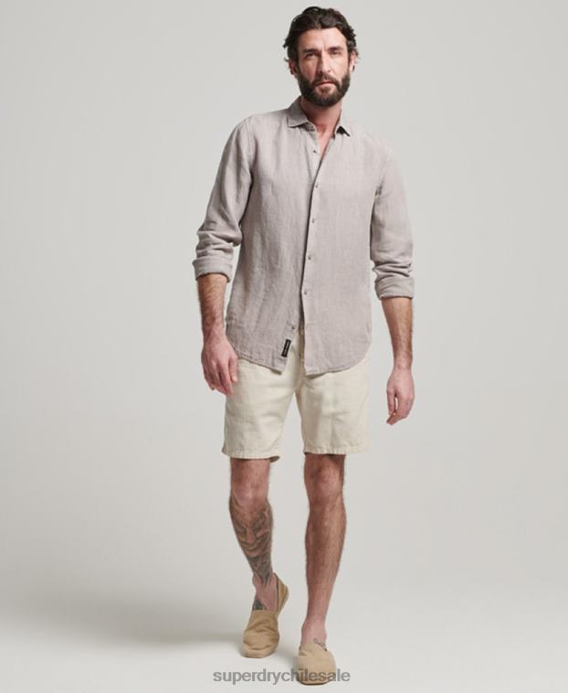 hombres Superdry gris oscuro camisa casual de manga larga de lino 2R68Z134