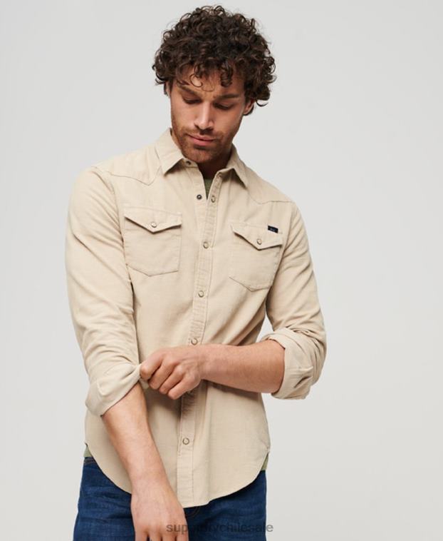 hombres Superdry marrón camisa vaquera de pana vintage 2R68Z82