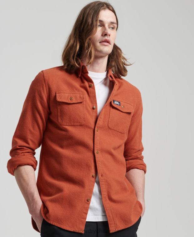 hombres Superdry naranja camisa de franela trailsman de algodón orgánico 2R68Z158