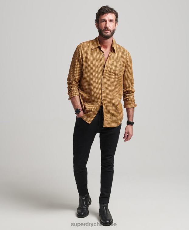 hombres Superdry naranja camisa de manga larga con estampado de los años 70 2R68Z149