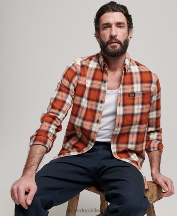 hombres Superdry naranja camisa estilo leñador vintage de algodón orgánico 2R68Z187