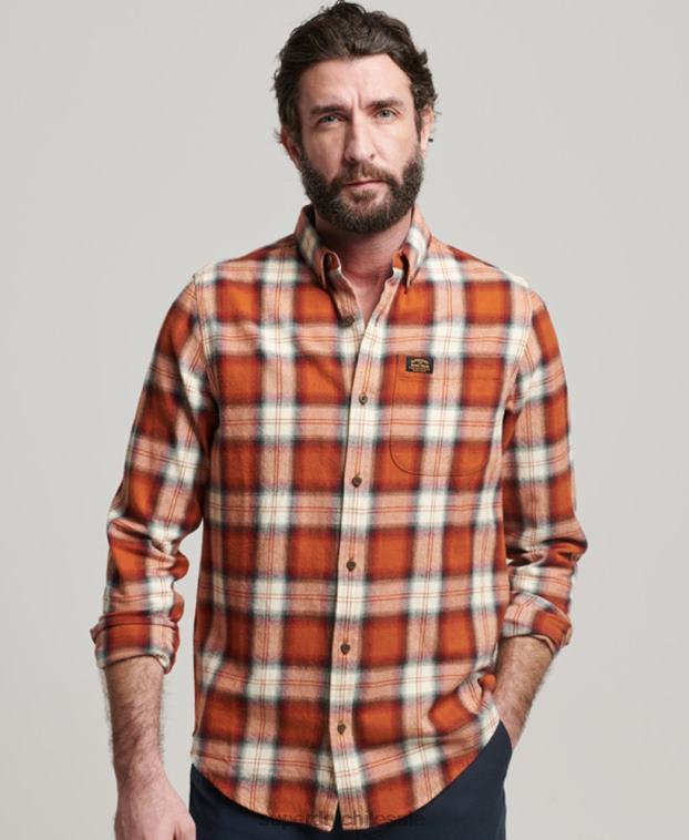 hombres Superdry naranja camisa estilo leñador vintage de algodón orgánico 2R68Z187