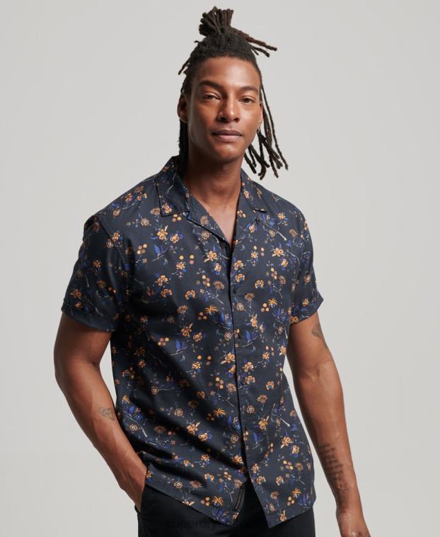 hombres Superdry negro camisa con cuello abierto 2R68Z127