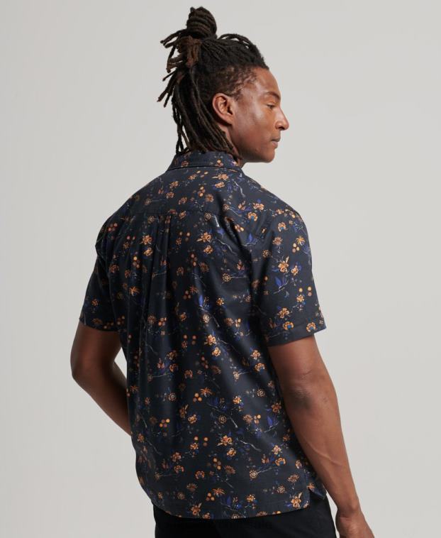 hombres Superdry negro camisa con cuello abierto 2R68Z127