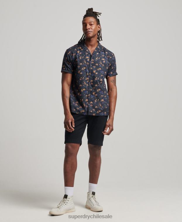 hombres Superdry negro camisa con cuello abierto 2R68Z127