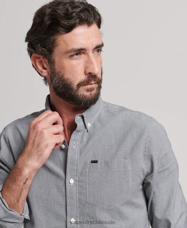 hombres Superdry negro camisa de algodón con microcuadros 2R68Z147