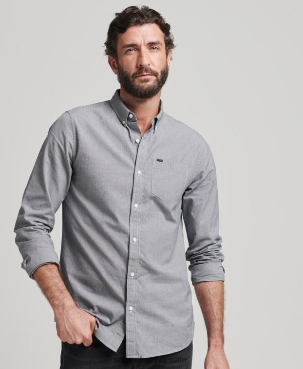 hombres Superdry negro camisa de algodón con microcuadros 2R68Z147