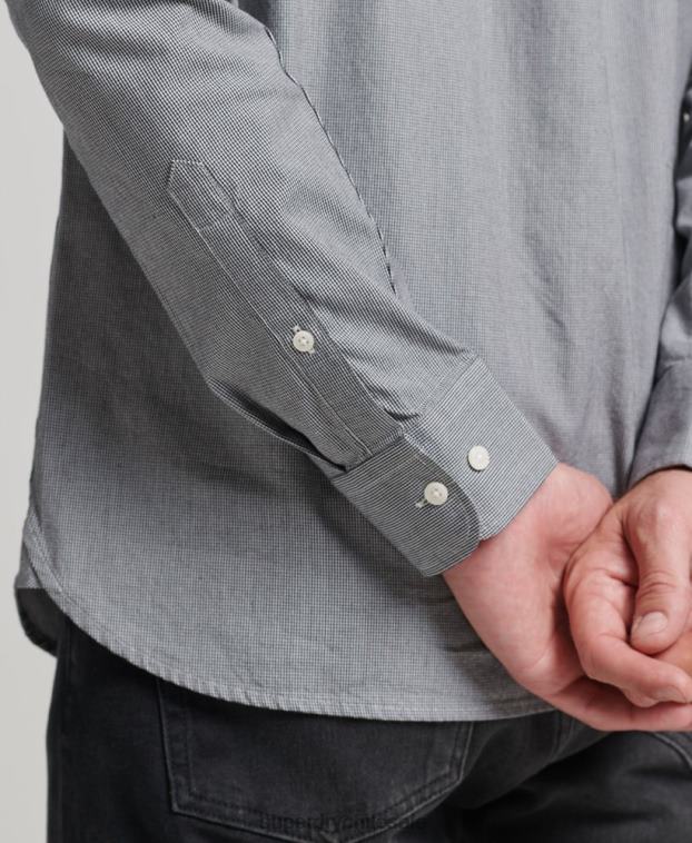 hombres Superdry negro camisa de algodón con microcuadros 2R68Z147