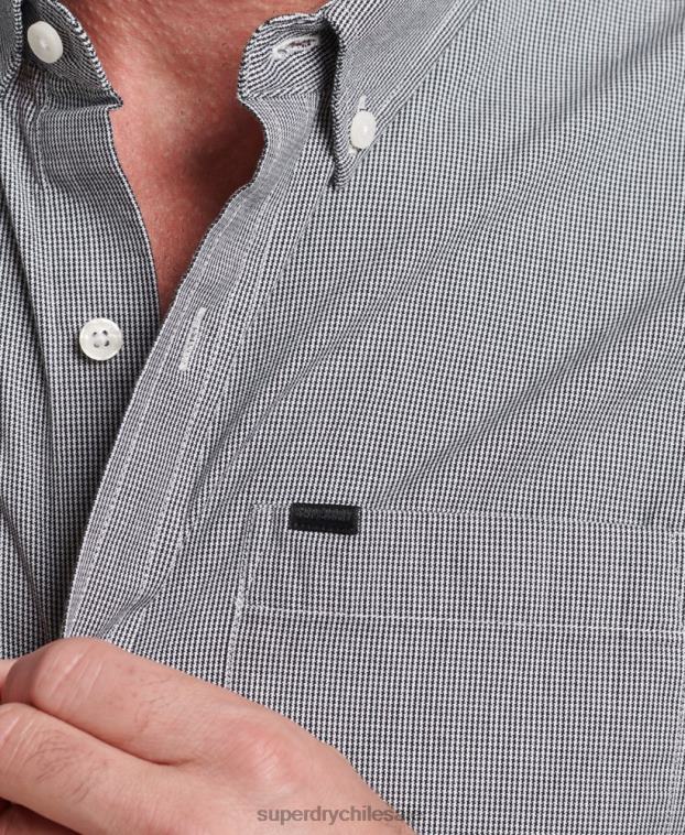hombres Superdry negro camisa de algodón con microcuadros 2R68Z147