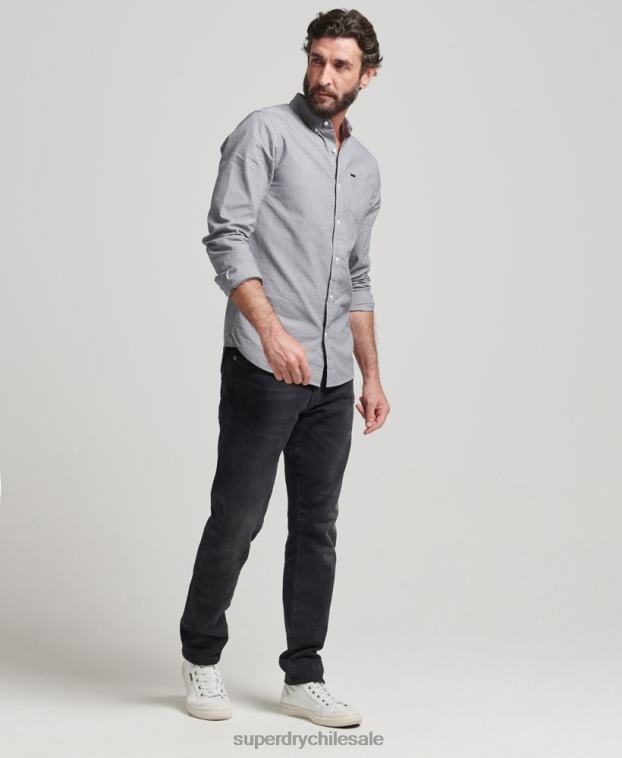 hombres Superdry negro camisa de algodón con microcuadros 2R68Z147