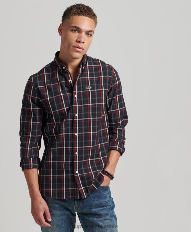 hombres Superdry negro camisa de vestir a cuadros 2R68Z151