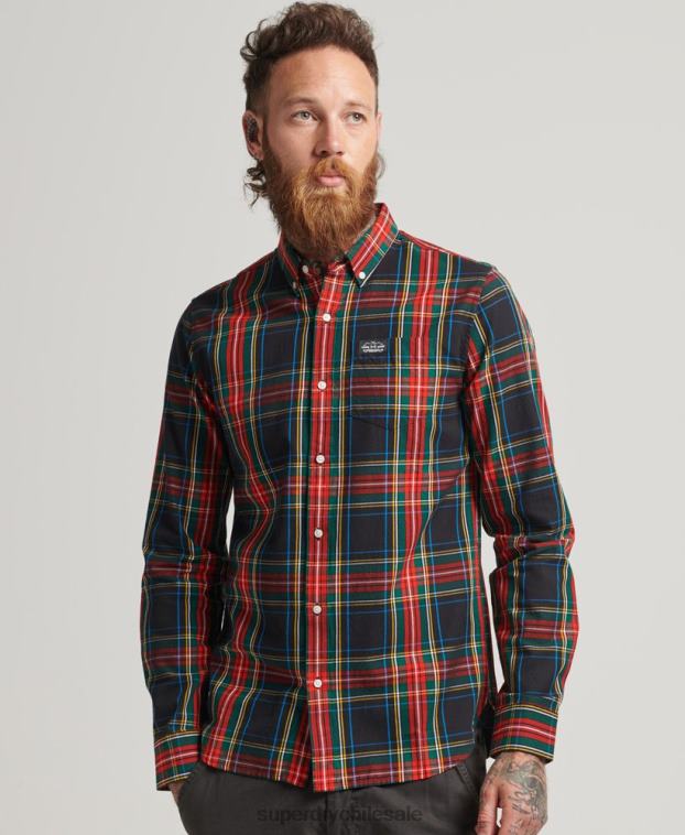 hombres Superdry negro camisa de vestir a cuadros 2R68Z196