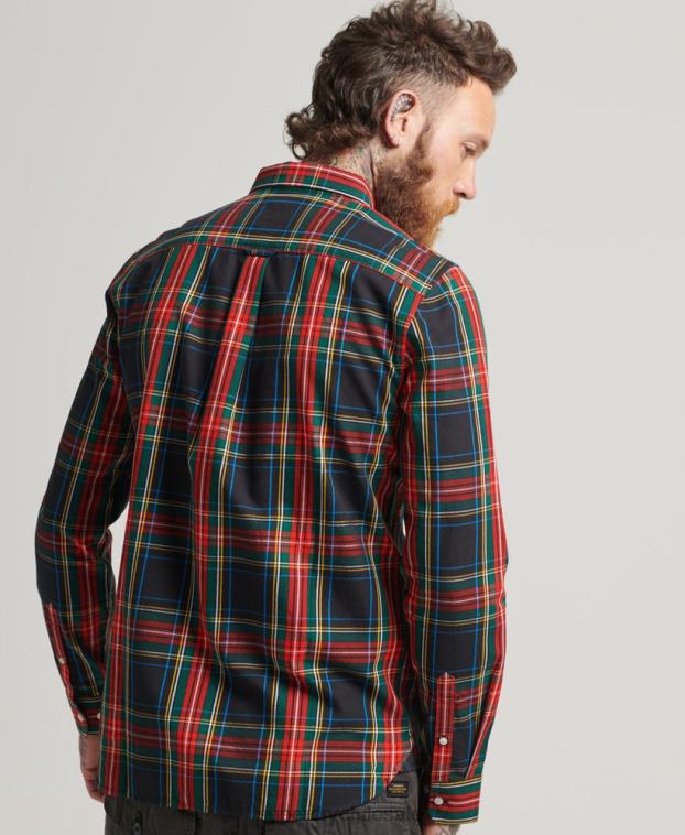 hombres Superdry negro camisa de vestir a cuadros 2R68Z196