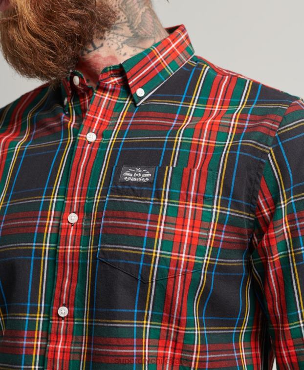 hombres Superdry negro camisa de vestir a cuadros 2R68Z196