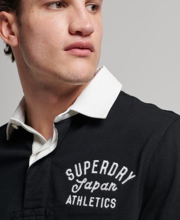 hombres Superdry negro playera de rugby con aplique vintage 2R68Z1523