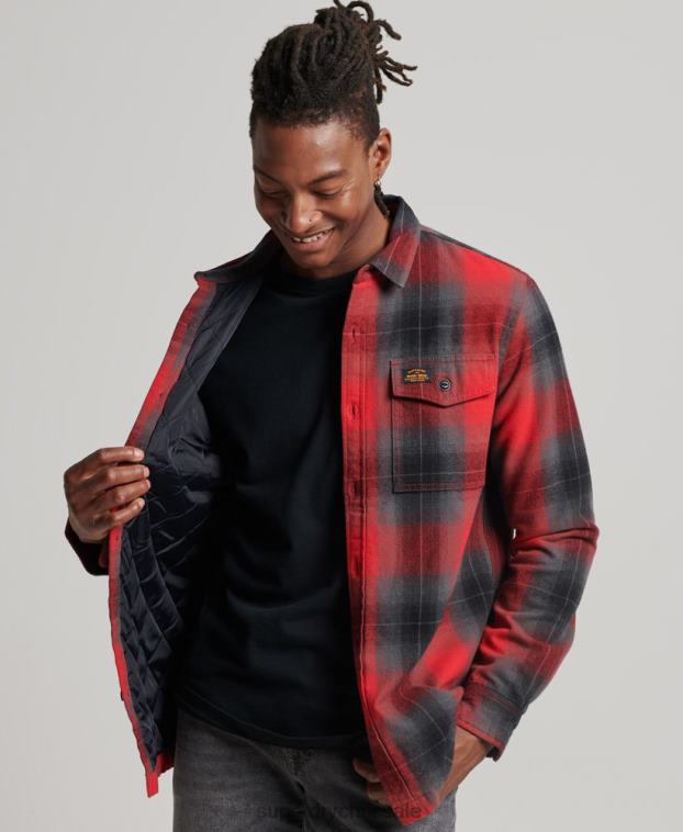 hombres Superdry rojo sobrecamisa a cuadros capitonada 2R68Z6393