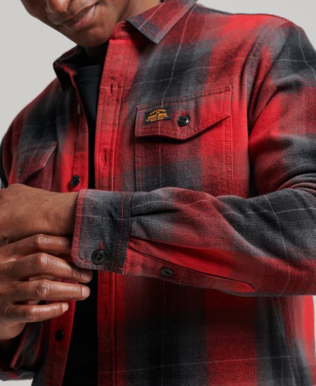 hombres Superdry rojo sobrecamisa a cuadros capitonada 2R68Z6393