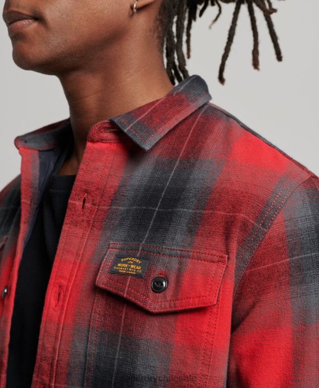 hombres Superdry rojo sobrecamisa a cuadros capitonada 2R68Z6393
