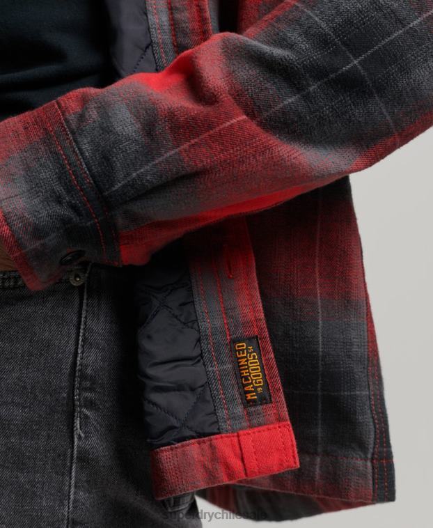 hombres Superdry rojo sobrecamisa a cuadros capitonada 2R68Z6393