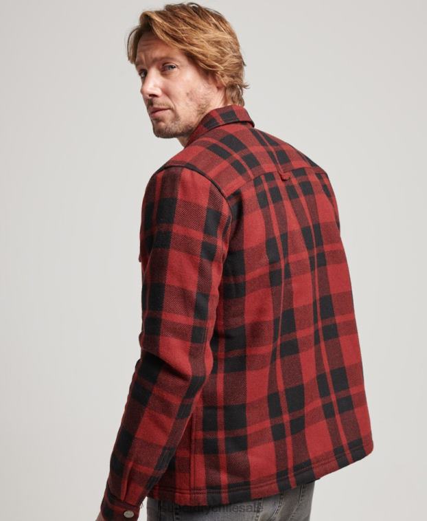 hombres Superdry rojo sobrecamisa a cuadros de lana con forro de borrego y cremallera 2R68Z153