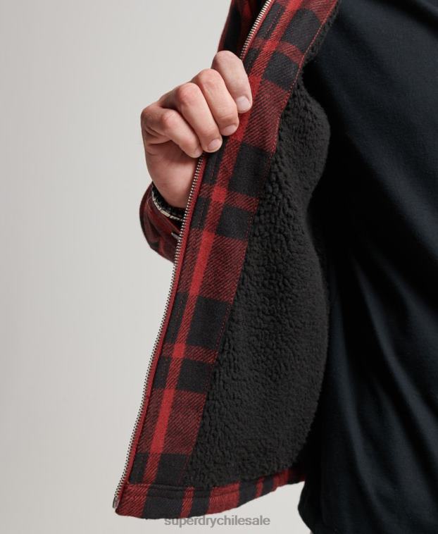 hombres Superdry rojo sobrecamisa a cuadros de lana con forro de borrego y cremallera 2R68Z153