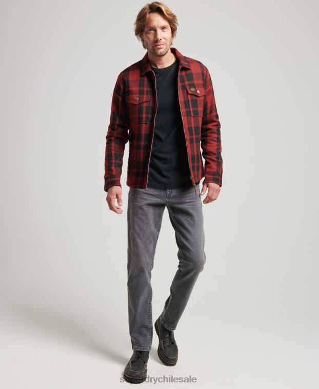hombres Superdry rojo sobrecamisa a cuadros de lana con forro de borrego y cremallera 2R68Z153