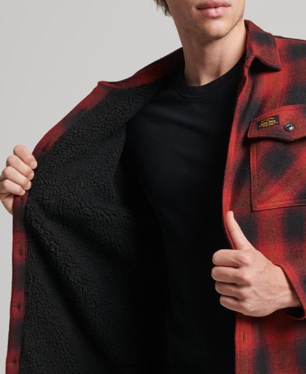 hombres Superdry rojo sobrecamisa de lana miller con forro de sherpa 2R68Z155