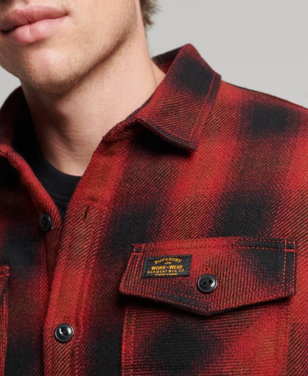 hombres Superdry rojo sobrecamisa de lana miller con forro de sherpa 2R68Z155