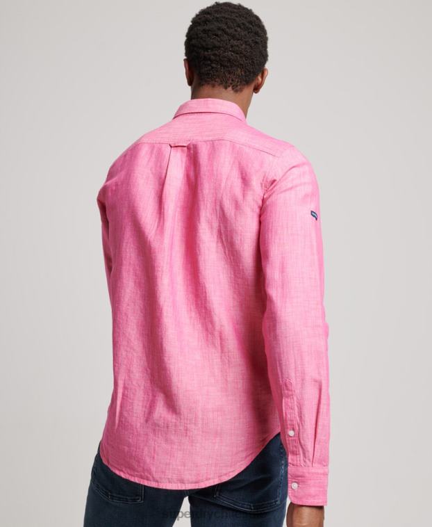 hombres Superdry rosa camisa de lino con botones de algodón orgánico studios 2R68Z133