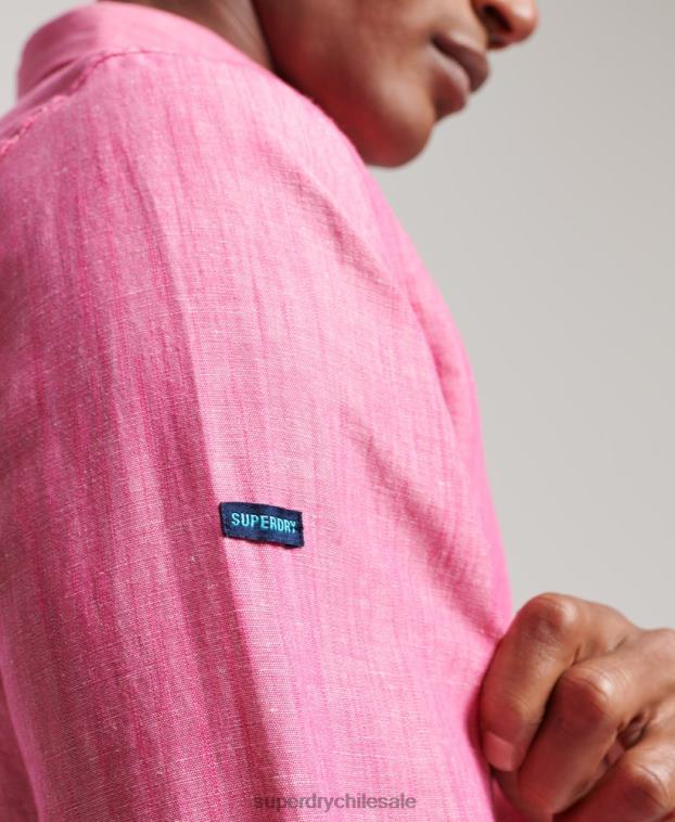 hombres Superdry rosa camisa de lino con botones de algodón orgánico studios 2R68Z133