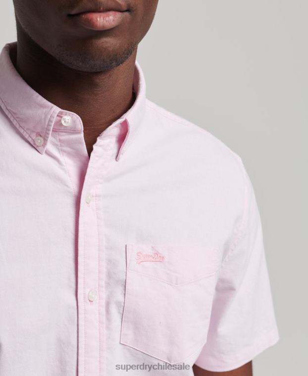hombres Superdry rosa camisa de manga corta vintage oxford de algodón orgánico 2R68Z197