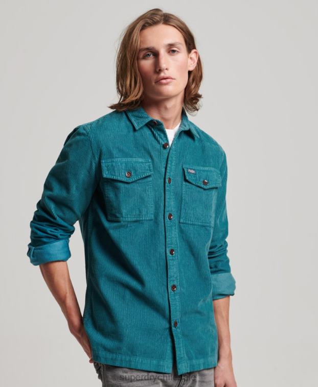 hombres Superdry turquesa sobrecamisa de pana vintage 2R68Z201