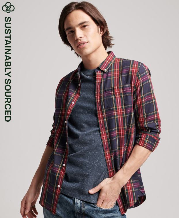 hombres Superdry verde camisa clásica londres de algodón orgánico con botones 2R68Z203