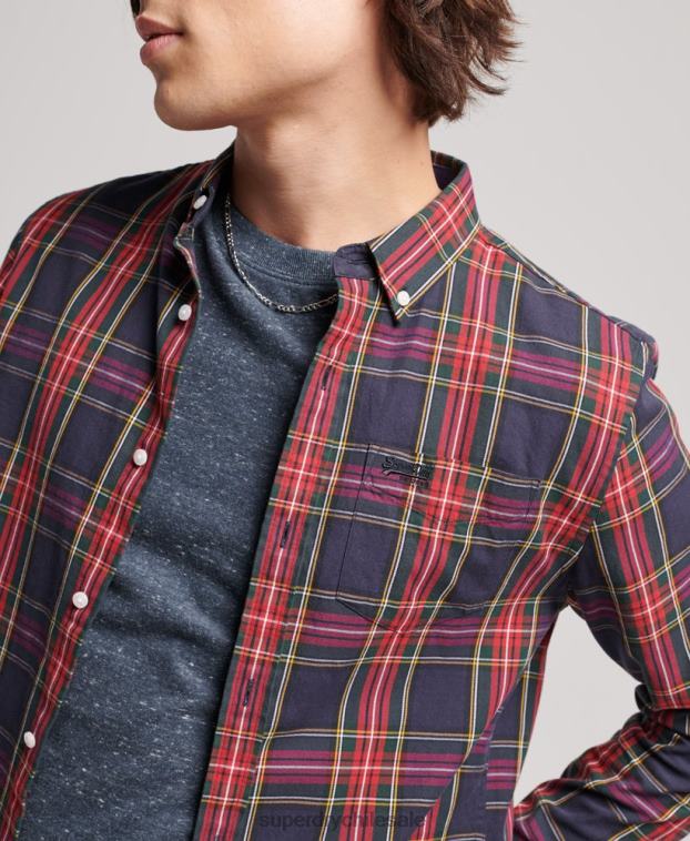 hombres Superdry verde camisa clásica londres de algodón orgánico con botones 2R68Z203