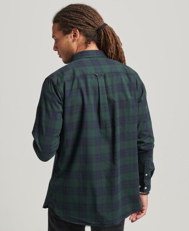 hombres Superdry verde camisa clásica londres de algodón orgánico con botones 2R68Z215