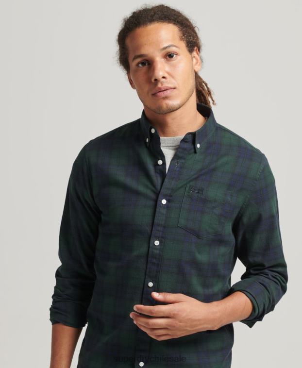 hombres Superdry verde camisa clásica londres de algodón orgánico con botones 2R68Z215