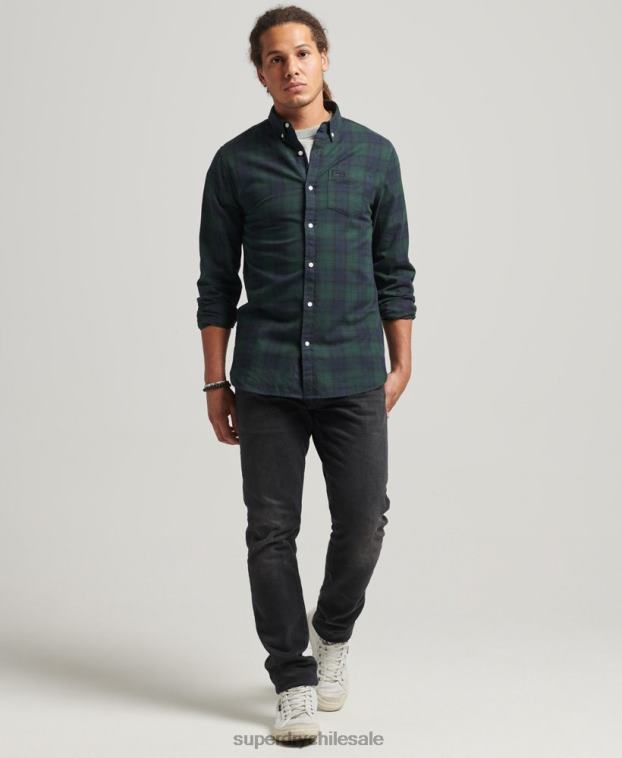 hombres Superdry verde camisa clásica londres de algodón orgánico con botones 2R68Z215