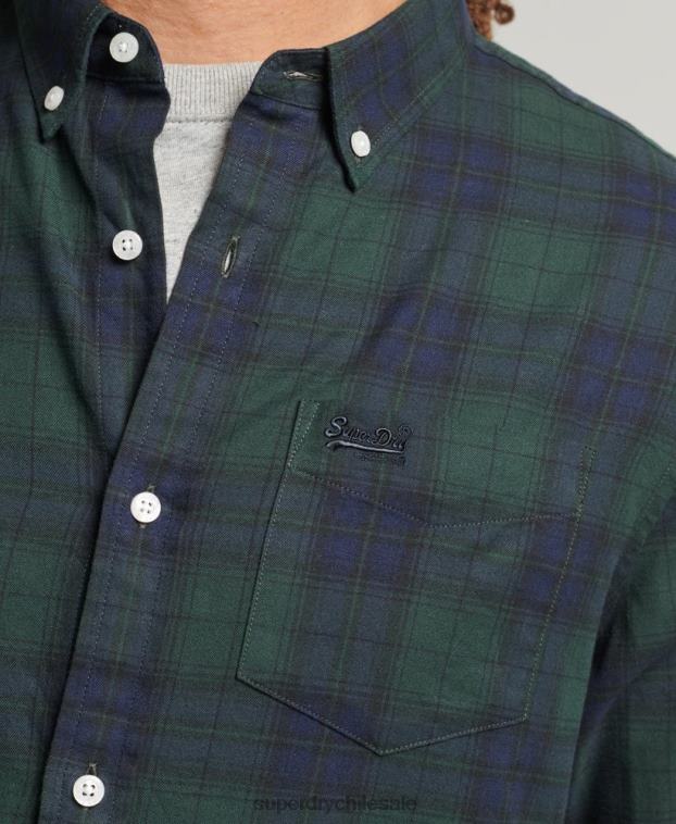 hombres Superdry verde camisa clásica londres de algodón orgánico con botones 2R68Z215