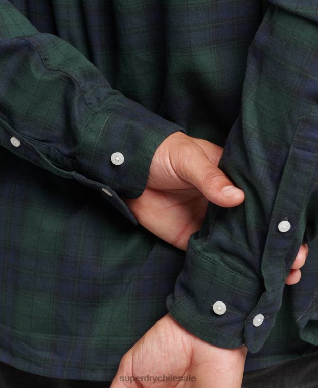 hombres Superdry verde camisa clásica londres de algodón orgánico con botones 2R68Z215
