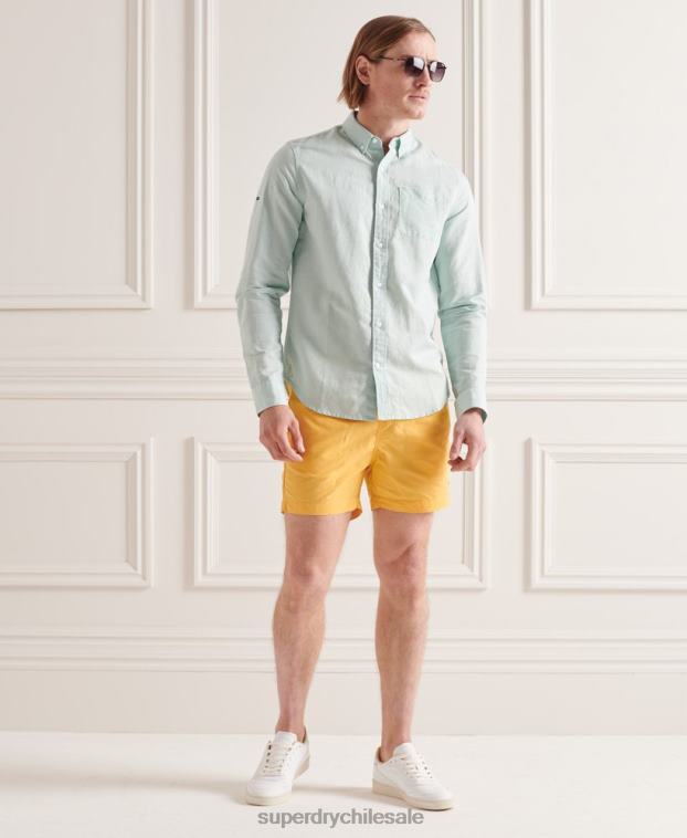 hombres Superdry verde camisa de manga larga de lino y algodón 2R68Z6440