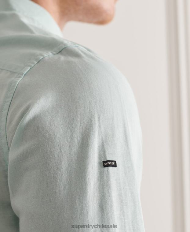 hombres Superdry verde camisa de manga larga de lino y algodón 2R68Z6440