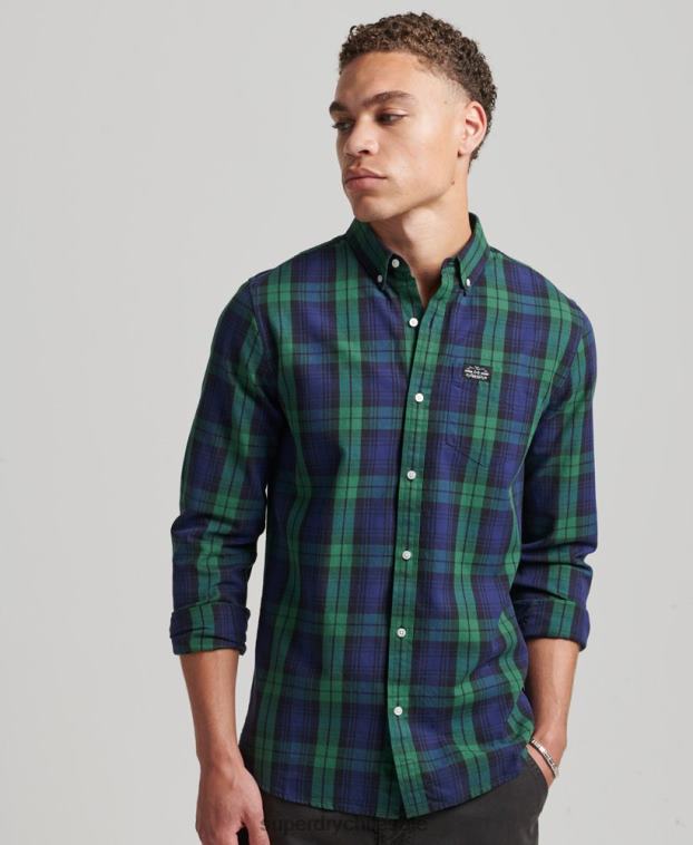 hombres Superdry verde camisa de vestir a cuadros 2R68Z159
